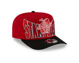 Men's New Era 9FIFTY CFL Calgary Stampeders Big Block 2025 A-Frame Turf Traditions Sideline Two Tone Snapback Hat - Red/Black