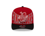 Men's New Era 9FIFTY CFL Calgary Stampeders Big Block 2025 A-Frame Turf Traditions Sideline Two Tone Snapback Hat - Red/Black