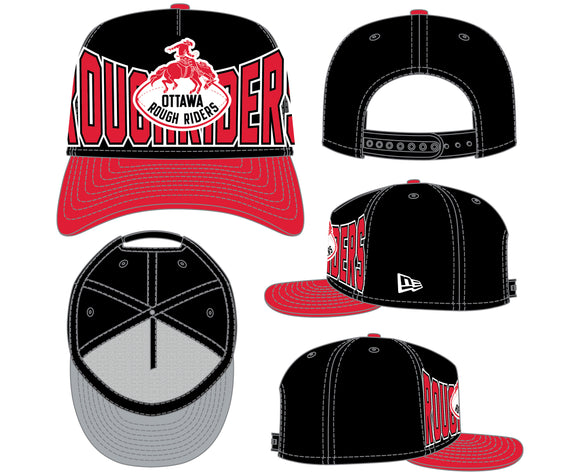 Men's New Era 9FIFTY CFL Ottawa Roughriders Big Block 2025 A-Frame Turf Traditions Sideline Two Tone Snapback Hat - Red/Black