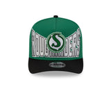 Men's New Era 9FIFTY CFL Saskatchewan Roughriders Big Block 2025 A-Frame Turf Traditions Sideline Two Tone Snapback Hat - Green/Black