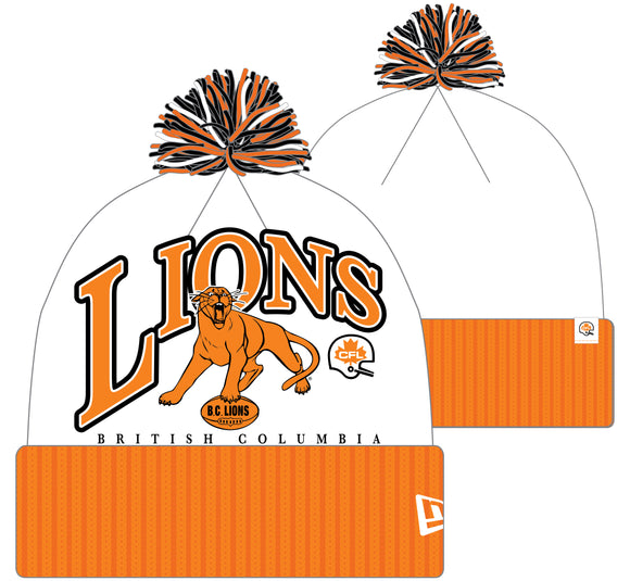BC Lions 2025 New Era Spirit Turf Traditions Cuffed Pom Knit Hat - Gold