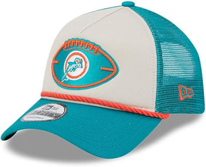 Men's Miami Dolphins New Era 2024 Sideline Historic 9FORTY A-Frame Trucker Adjustable Hat