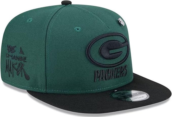 Men's New Era Green/Black Green Bay Packers 2024 Inspire Change A-Frame 9FIFTY Snapback Hat