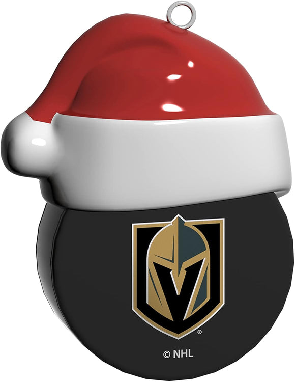 Vegas Golden Knights Santa Hockey on Hockey Puck Ceramic Christmas Ornament By The Sports Vault
