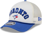 New Era 9FORTY MLB Toronto Blue Jays Chrome Arch M-Crown A-Frame Rope Adjustable Trucker Snapback Cap - White