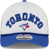 New Era 9FORTY MLB Toronto Blue Jays Chrome Arch M-Crown A-Frame Rope Adjustable Trucker Snapback Cap - White