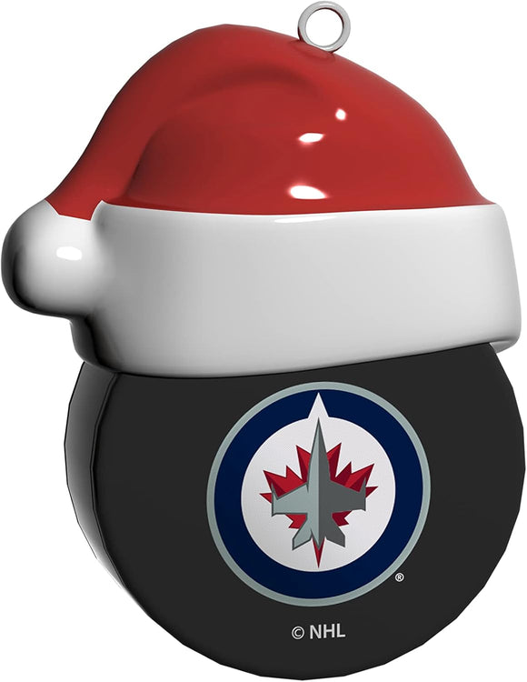 Winnipeg Jets Santa Hockey on Hockey Puck Ceramic Christmas Ornament By The Sports Vault