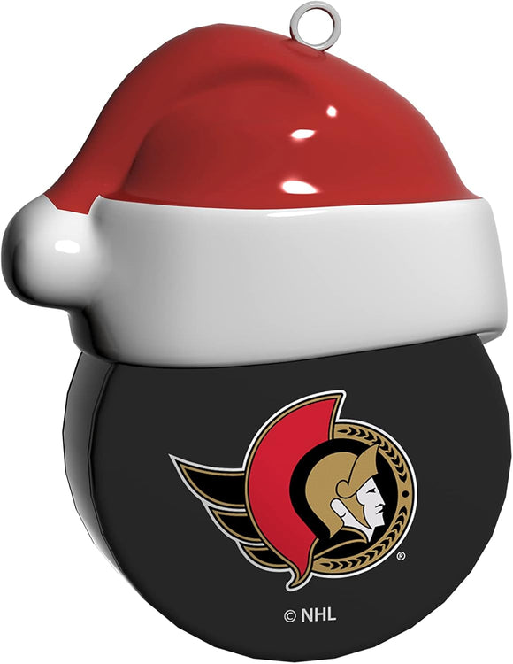 Ottawa Senators Santa Hockey on Hockey Puck Ceramic Christmas Ornament By The Sports Vault
