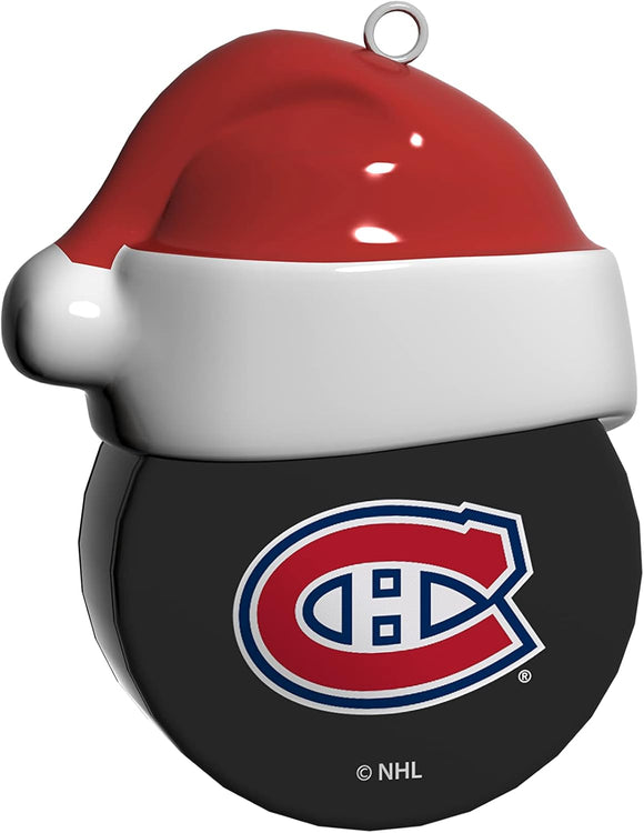 Montreal Canadiens Santa Hockey on Hockey Puck Ceramic Christmas Ornament By The Sports Vault