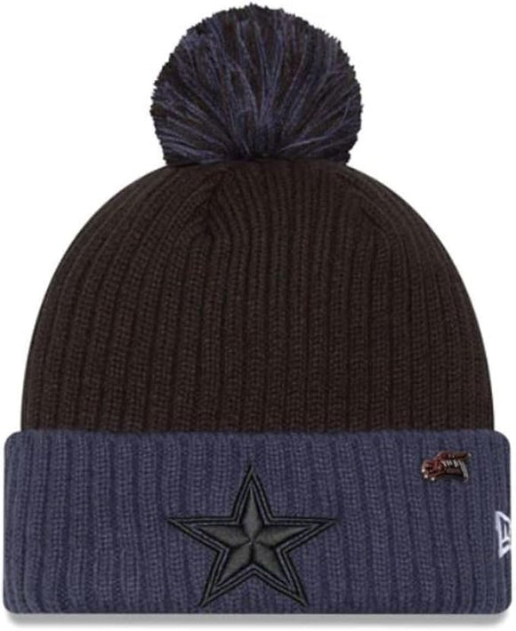 Men's New Era Black/Navy Dallas Cowboys 2024 Inspire Change Cuffed Knit Hat with Pom
