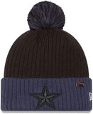Men's New Era Black/Navy Dallas Cowboys 2024 Inspire Change Cuffed Knit Hat with Pom