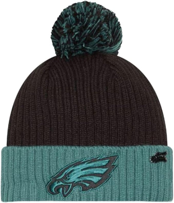 Men's New Era Black/Green Philadelphia Eagles 2024 Inspire Change Cuffed Knit Hat with Pom