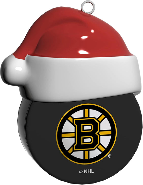 Boston Bruins Santa Hockey on Hockey Puck Ceramic Christmas Ornament By The Sports Vault