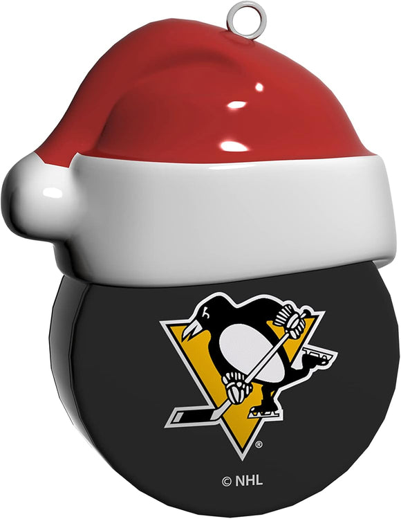 Pittsburgh Penguins Santa Hockey on Hockey Puck Ceramic Christmas Ornament By The Sports Vault