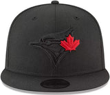 Men's New Era Toronto Blue Jays Blackout 59Fifty Fitted Hat Black on Black Red Leaf Hat