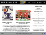 2021/22 Upper Deck Premier Hockey Hobby Box 1 Pack Per Box, 6 Cards Per Pack