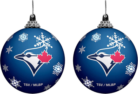 Toronto Blue Jays Primary Logo Light Up Single Ball Christmas Ornament Snowy - 2 Pack