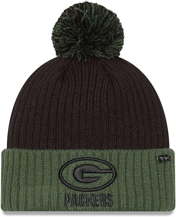 Men's New Era Black/Green Green Bay Packers 2024 Inspire Change Cuffed Knit Hat with Pom