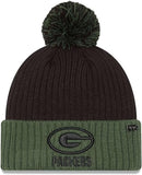 Men's New Era Black/Green Green Bay Packers 2024 Inspire Change Cuffed Knit Hat with Pom