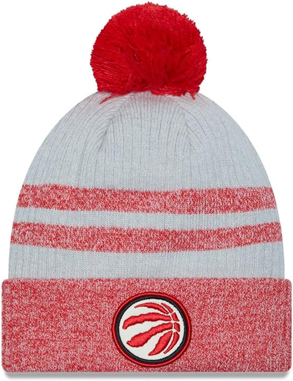 Men's New Era Red/Gray Toronto Raptors Red Patch Two-Tone Cuffed Knit Hat with Pom