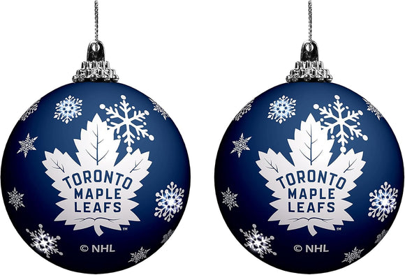 Toronto Maple Leafs Primary Logo Light Up Single Ball Christmas Ornament Snowy - 2 Pack