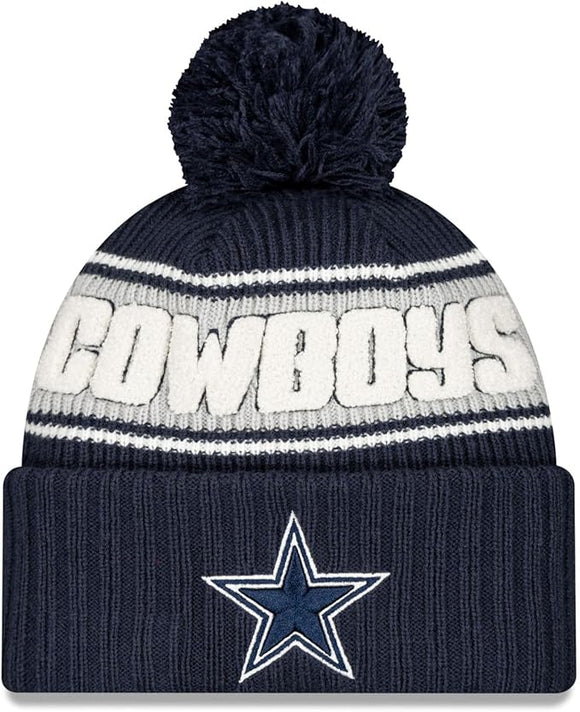 Men's New Era Navy Dallas Cowboys 2024 Sideline Sport Cuffed Knit Hat with Pom