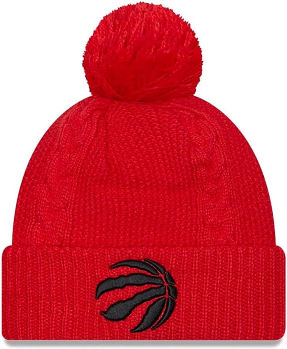 Women's New Era NBA Basketball Toronto Raptors Cabled Red Cuffed Pom Knit Hat