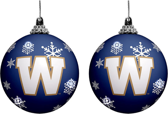 Winnipeg Blue Bombers Primary Logo Light Up Single Ball Christmas Ornament Snowy - 2 Pack
