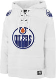 Men's Edmonton Oilers NHL Hockey '47 Brand Heavyweight Jersey Lacer Hoodie - White Out