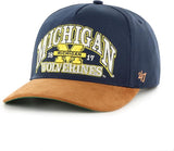 Men's 47 NCAA Michigan Wolverines Break Wood Suede Hitch Adjustable Snapback Hat - Navy
