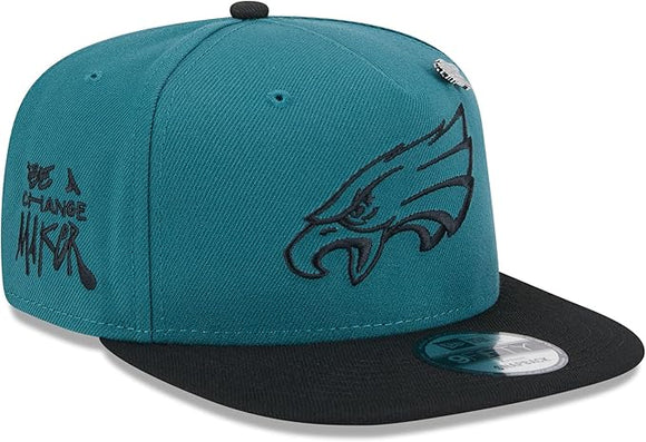 Men's New Era Green/Black Philadelphia Eagles 2024 Inspire Change A-Frame 9FIFTY Snapback Hat