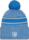 Men's New Era Blue Detroit Lions 2023 Sideline Cuffed Knit Hat With Pom