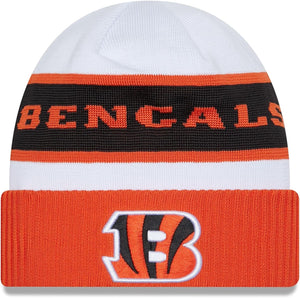 Men's New Era White/Orange Cincinnati Bengals 2023 Sideline Tech Cuffed Knit Hat