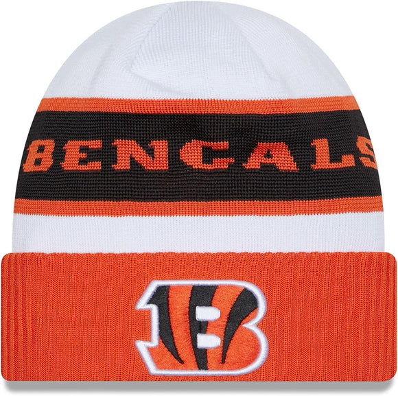 Men's New Era White/Orange Cincinnati Bengals 2023 Sideline Tech Cuffed Knit Hat