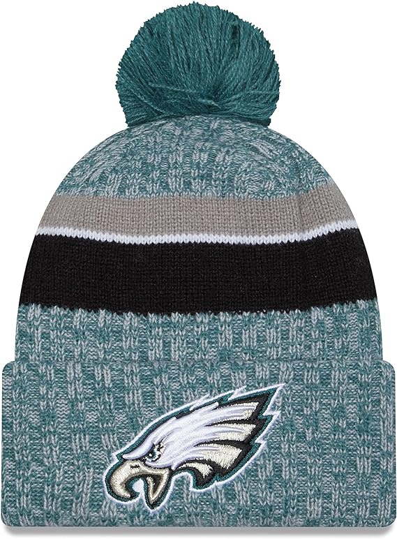 Men's New Era Green Philadelphia Eagles 2023 Sideline Cuffed Knit Hat With Pom