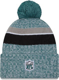Men's New Era Green Philadelphia Eagles 2023 Sideline Cuffed Knit Hat With Pom