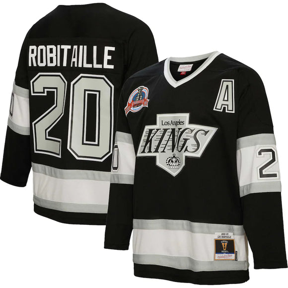 Men's Mitchell & Ness Luc Robitaille Black Los Angeles Kings Alternate Captain Patch 1992/93 Blue Line Player Jersey