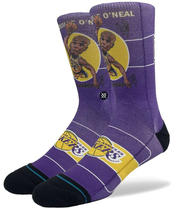 Men's Los Angeles Lakers NBA Basketball Stance Retro Big Head Shaquille O'Neal Socks - Size Large