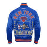Men's New York Knicks 2026 NBA Championship Button Up Satin Jacket - Royal Blue