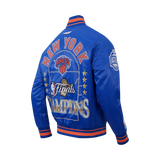 Men's New York Knicks 2026 NBA Championship Button Up Satin Jacket - Royal Blue