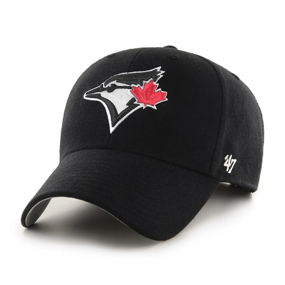 Men's Toronto Blue Jays Black Hat White Logo Red Leaf MVP '47 Brand Adjustable