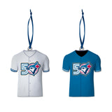 Toronto Blue Jays 50th Anniversary Logo Resin Jersey with Satin Ribbon Christmas Tree Ornament - 2 Pack