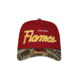 Men's Calgary Flames Script NHL New Era 9Forty A-Frame Snapback Hat - Red/RealTree