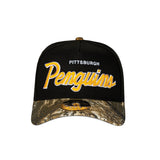 Men's Pittsburgh Penguins Script NHL New Era 9Forty A-Frame Snapback Hat - Black/RealTree