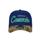Men's Vancouver Canucks Script NHL New Era 9Forty A-Frame Snapback Hat - Royal/RealTree