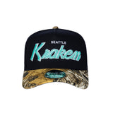 Men's Seattle Kraken Script NHL New Era 9Forty A-Frame Snapback Hat - Navy/RealTree