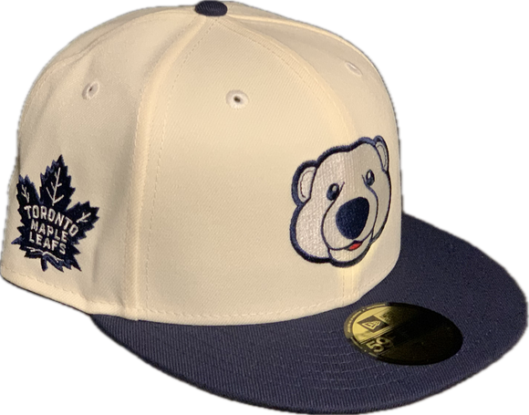 Men's New Era Toronto Maple Leafs Carlton The Bear NHL Hockey Custom 59FIFTY Fitted Hat - Chrome/Navy