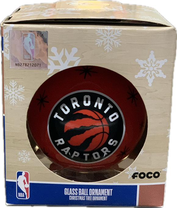 Toronto Raptors Glass Ball with Black Sparkle Single Ball Christmas Ornament NBA Basketball