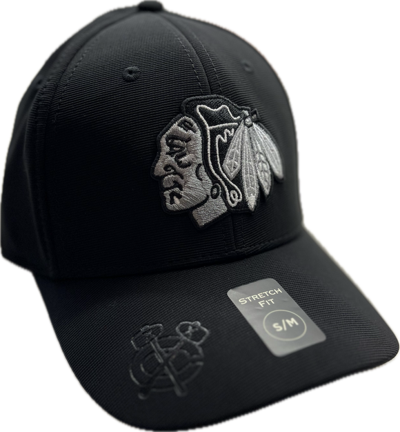 Men's American Needle NHL Chicago Blackhawks Platinum E-Boss Stretch Fit Hat - Black