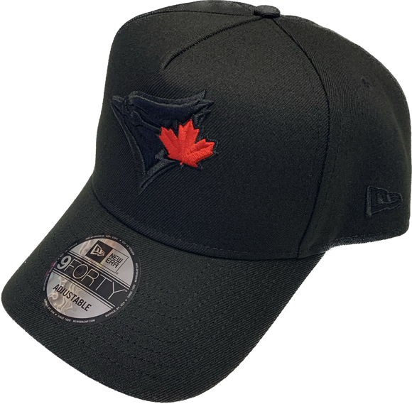 Men's New Era Toronto Blue Jays A Frame Black on Black 9FORTY Adjustable Snapback Hat